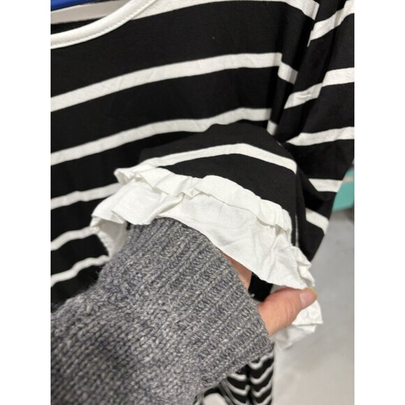 SOFT SURROUNDINGS Black/white stripes short ruffle sleeves tunic top Medium - Picture 3 of 6